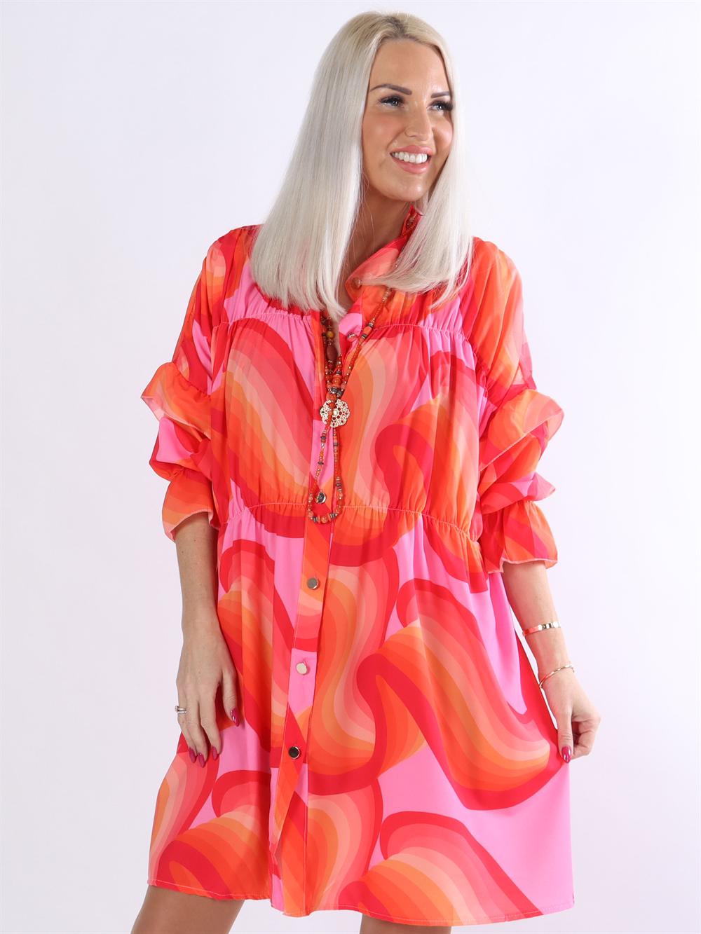 Monica Pattern - Mønstret tunikakjole med flæser